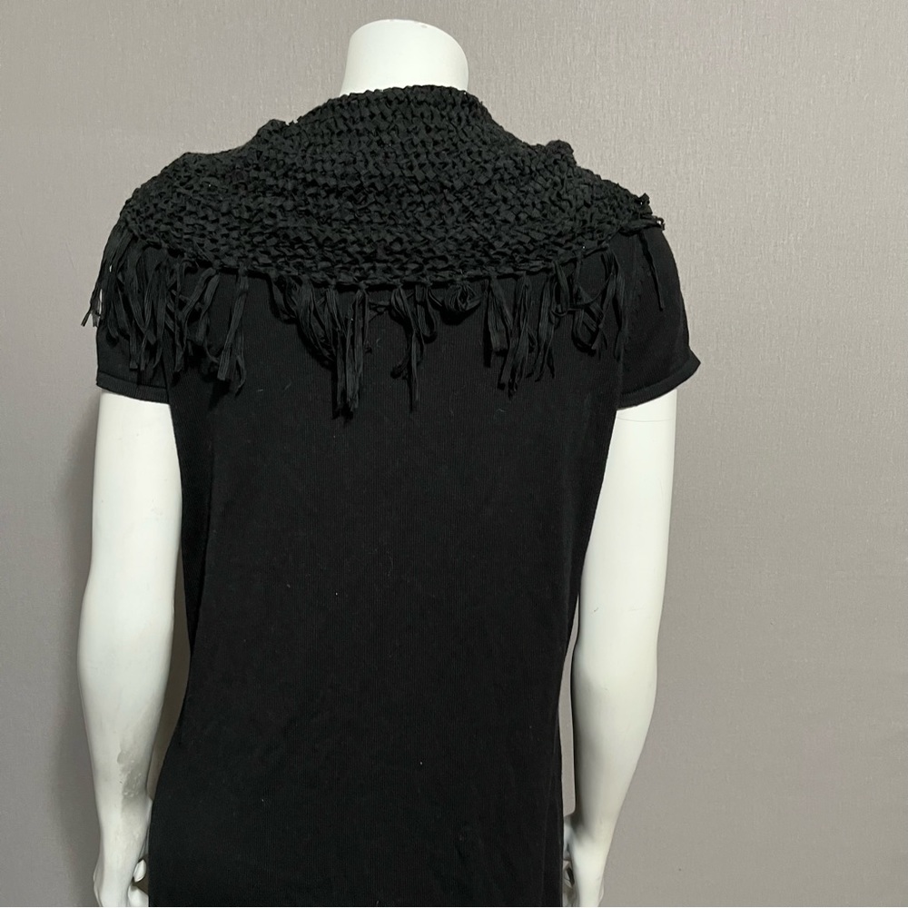 SOLD❌❌❌ Black Crochet Neck Short Sleeve Sweater Sz-Large - Picture 3 of 5